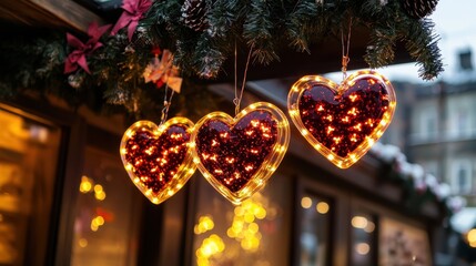 Poster - Glowing Heart Shaped Decorations for Valentine’s Day Festivities with Warm Light Accents