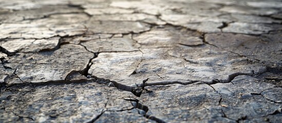 Poster - Cracked gray concrete street surface with detailed broken texture showcasing natural wear and tear ideal for backgrounds and copy space.