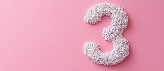 Aufkleber - White gravel numeral three on soft pink pastel background top view flat lay emphasizing numbers and creativity in design and education