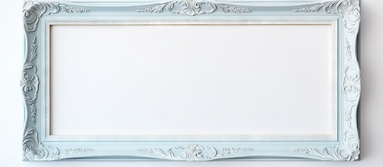 Aufkleber - Elegant vintage empty picture frame in soft blue on white wall background with ample copy space for artwork or text placement.