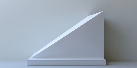 Poster - Geometric Angles: A minimalist, geometric composition featuring a stark, white triangular structure casting subtle shadows, embodying modern design and architectural simplicity. 