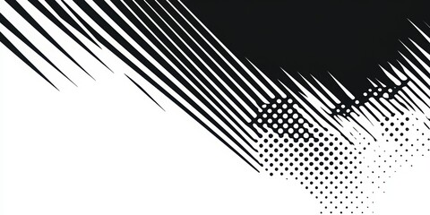 Poster - Abstract Graphic Composition: Dynamic black and white abstract graphic composition with bold lines and halftone patterns.