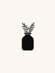 Poster - Minimalist black and white spice jar logo with elegant herbal design suitable for branding and packaging in culinary and wellness sectors