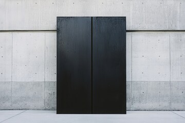 Poster - monochromatic modernity: sleek, black doors stand in stark contrast against a minimalist concrete ba