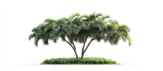 Fototapete - Tropical tree with lush green foliage and textured leaves, centered on a white background, ideal for garden design concepts and landscaping projects.