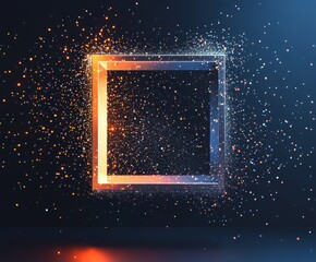 Fototapete - Illuminated Square: An artistic depiction of a glowing square emitting particles against a dark background.