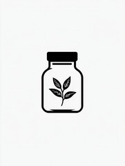 Poster - Elegant minimalist spice jar logo featuring herbal design in black and white on a clean background