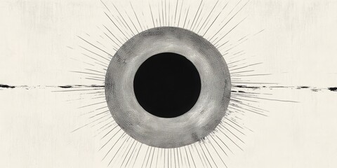Poster - Abstract Eye Design: An intriguing graphic representation of an eye, featuring a central black pupil, surrounded by a radiating pattern, set against a minimalist background.