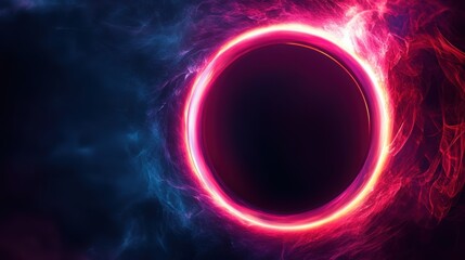 Fototapete - Cosmic Portal: Abstract artwork featuring a vibrant glowing ring against a backdrop of swirling nebulas, with deep space colors and textures. 