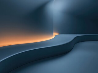 Poster - geometric abstraction: a minimalist, contemporary interior design features curved wall with soft lig