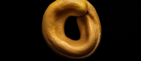 Poster - Top view of a golden cashew nut centered against a solid black background with ample negative space for text or graphics on the sides