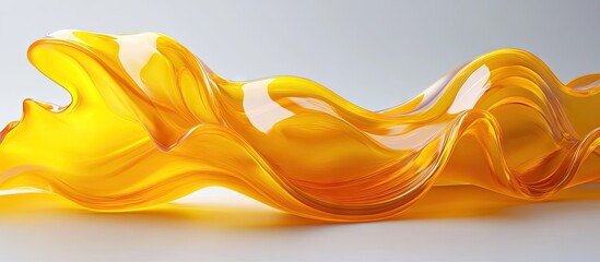 Fototapete - Transparent wavy TPU material in vibrant yellow shades flowing gracefully across a light gray background showcasing its flexibility and fluidity