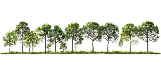 Aufkleber - Green tree line isolated on white background displaying varying heights and lush foliage with a natural green gradient across the trees.