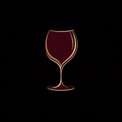 Aufkleber - Sophisticated minimalist logo design featuring a wine glass in deep red and gold colors with abstract line art