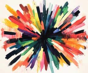 Poster - Explosive Burst of Color: A vibrant, abstract explosion of brushstrokes radiates outwards from a central point. The dynamic interplay of colors.