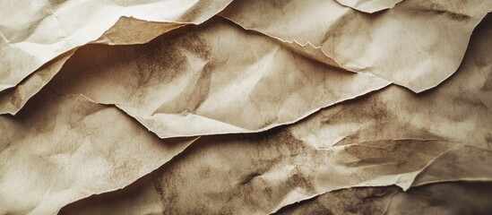 Aufkleber - Crumpled beige paper texture with warm tones and deep creases creating a layered effect perfect for backgrounds or vintage designs.
