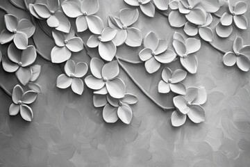 Poster - floral elegance in relief: a monochromatic, sculpted artwork features delicate, three-dimensional fl