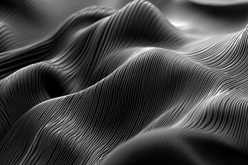 Poster - Abstract Textured Waves: A captivating abstract design featuring undulating waves with a textured, rippled surface, rendered in monochromatic grayscale, evokes a sense of movement and depth.