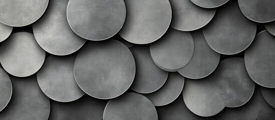 Aufkleber - Abstract arrangement of overlapping circular gray discs on a textured dark background highlighting depth and dimension in shades of gray.