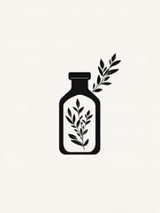 Poster - Elegant minimalist spice jar logo design featuring black and white colors and delicate herbal elements for a modern brand identity