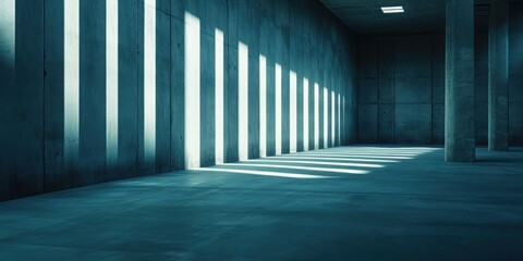 Poster - shadows dance in architectural space: an expansive, modern architectural interior bathed in a play o