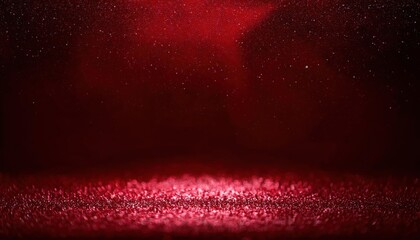 Poster - shimmering red glitter dust in dramatic light with floating particles on dark background, perfect for luxury, festive, and abstract design