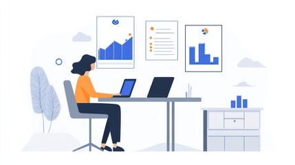 Poster - Woman working at a desk with charts