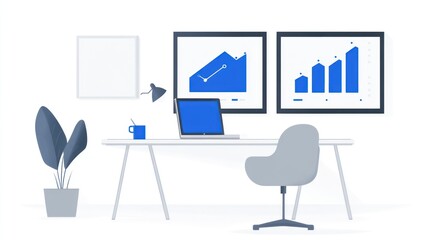 Poster - Modern Office Workspace with Graphs