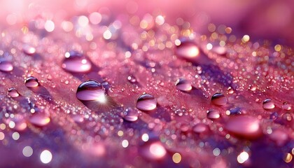 Poster - glistening water droplets on vibrant pink surface with soft bokeh effect for background, texture, or design projects