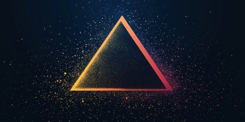 Poster - Geometric Abstraction: A captivating visual narrative unfolds with a vivid, multi-toned triangle suspended against a mesmerizing backdrop of dispersed particles.