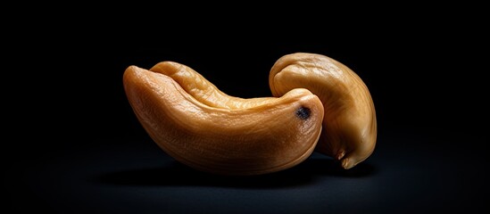 Poster - Cashew nuts positioned prominently on a dark background highlighting their texture with ample negative space for text or branding elements