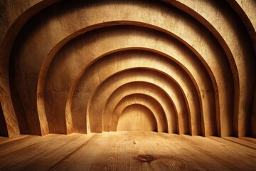 Poster - wood carved tunnel: an intriguing wooden tunnel, carved with repeating archways, creating a sense of