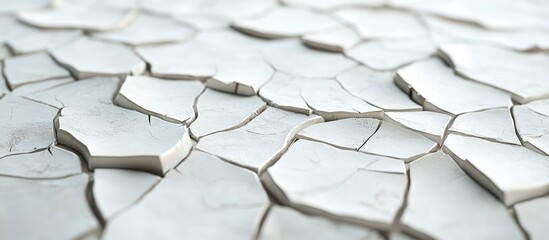 Poster - Fragmented white tiles on a textured floor create a unique, visually striking surface with varying shapes and patterns, emphasizing depth and detail.