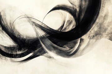Poster - Abstract brushstrokes artwork: Dynamic brushstrokes in shades of black and gray swirl across a textured canvas, creating an abstract composition, evoking a sense of movement, energy.