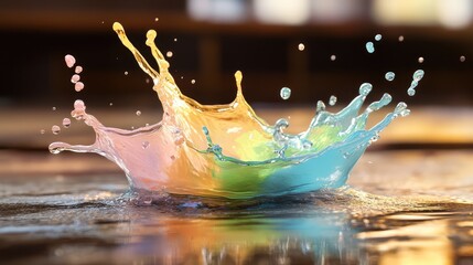 Poster - Colorful water splashes in mid-air, symbolizing joy during the Songkran Festival, with vibrant sunlight reflections.