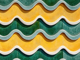 Poster - waves of color: a captivating wall design showcasing a repeating wave pattern in vibrant green, yell