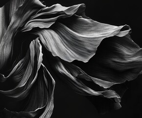 Poster - Ethereal Fabric Swirl: An exquisite display of flowing fabric, sculpted by the wind, rendered in captivating black and white. It captures the interplay of light and shadow.