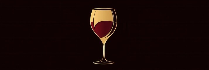 Aufkleber - Minimalist wine glass logo showcasing abstract lines in deep red and gold for elegant branding in wine industry