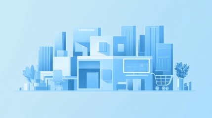 Poster - Modern city skyline office scene; abstract illustration. Possible use Business presentation or website graphic