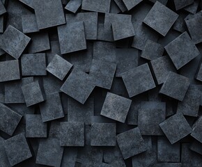 Poster - Geometric Gray Tiles: A dynamic close-up shot showcasing an array of gray, geometrically arranged tiles creating a modern, textured pattern, ideal for design and background.