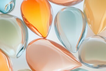 Poster - Abstract Pastel Bubbles: A collection of abstract pastel-colored teardrop-shaped glass bubbles create a whimsical and artistic composition.