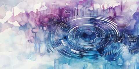 Poster - abstract watercolor echoes: a mesmerizing watercolor painting depicts concentric circles with a sens