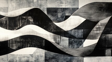 Poster - abstract waves composition: a striking black and white artwork featuring a dynamic interplay of flow