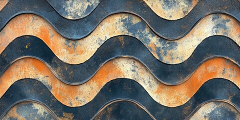 Poster - rusty wave pattern: a weathered metal surface displays a captivating wave-like pattern, the textured