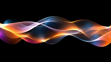 Abstract digital artwork featuring flowing, colorful light waves against a black background with movement.