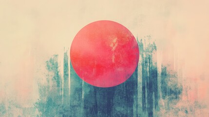 Poster - Red Sphere's Dreamy Essence: An eye-catching red sphere floats in a tranquil, dreamy scene that blends abstract art with serene, colorful hues.