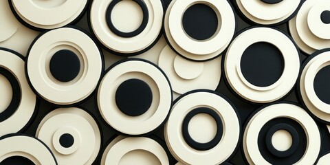 Poster - Abstract Circular Design: A striking abstract design composed of overlapping circles in a monochromatic palette, creating a mesmerizing interplay of forms and shadows.