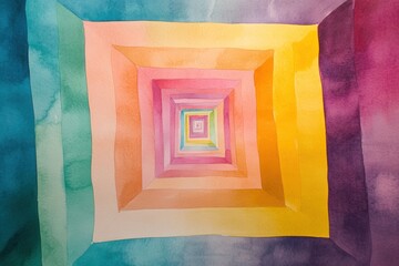 Poster - Color Tunnel: An abstract watercolor illustration with a geometric, multi-colored tunnel effect, creating a mesmerizing and vibrant visual experience.