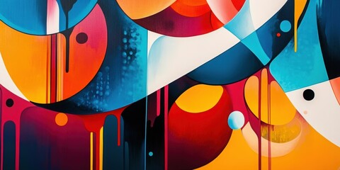 Poster - Abstract Geometric Composition: This abstract artwork features a dynamic interplay of vibrant colors and geometric shapes, creating a visually striking composition.