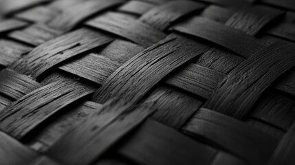 Poster - Woven Texture of Darkness: An abstract close-up reveals the intricate details of a tightly woven black material, its fibers interlocked.